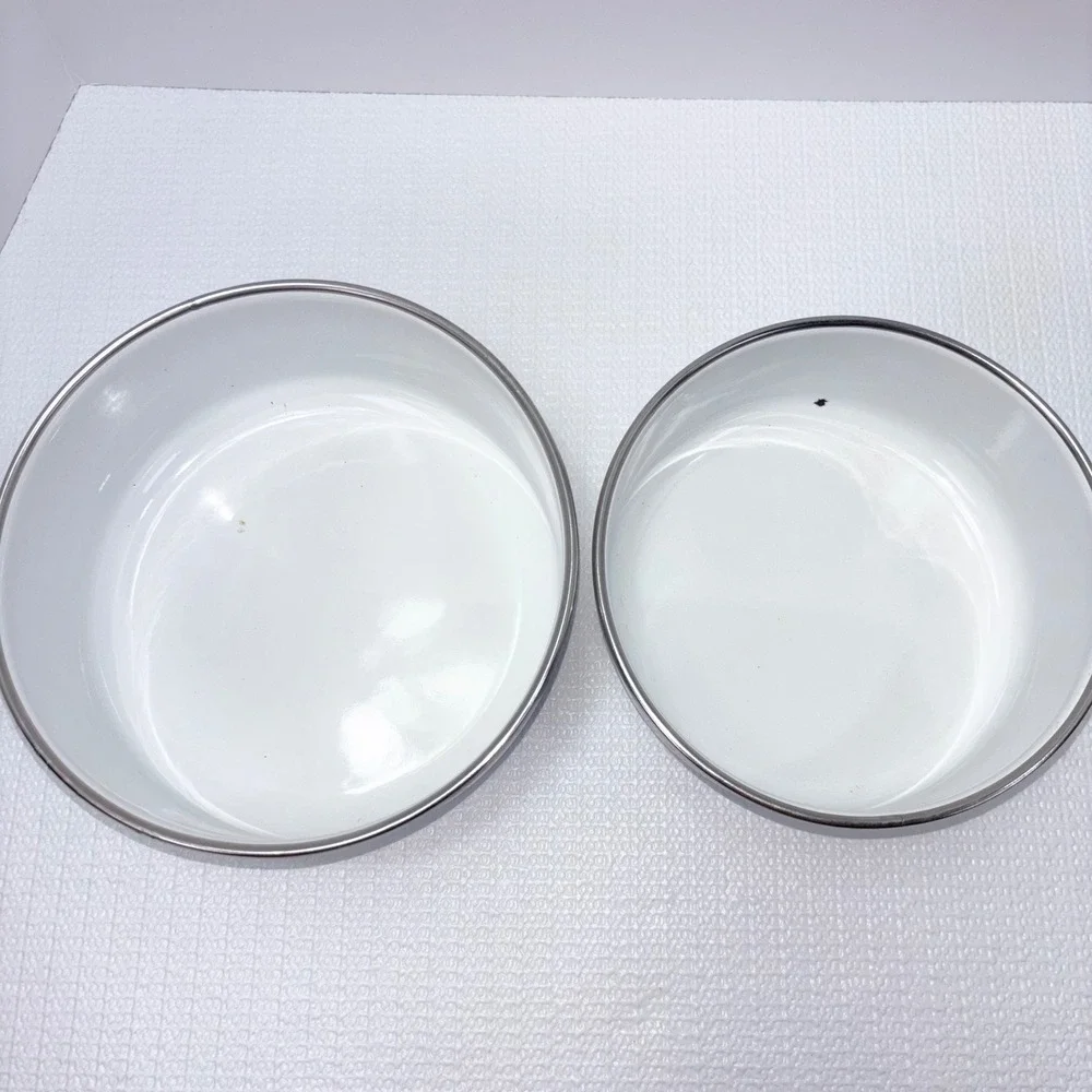 Vintage Nesting Bowls Floral Rose Enamel Metal Set 4 White Pink Cottagecore
